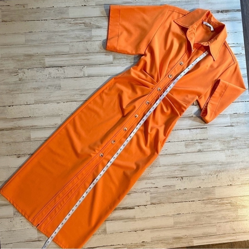 Zara Fitted with Rouching Orange 🍊 Dress XS